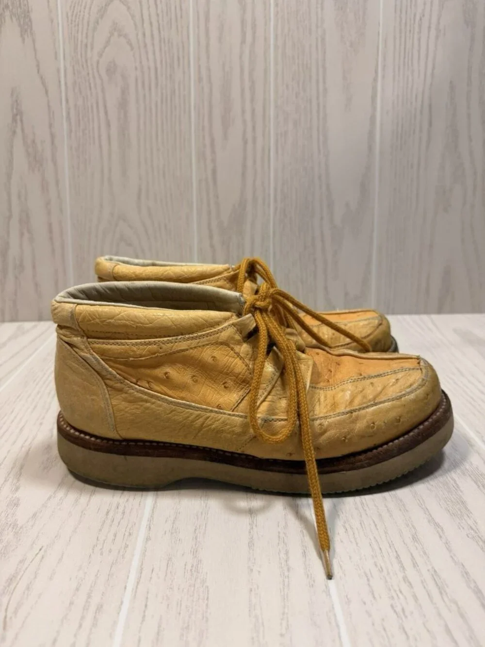 Men's Bilbo Comfort Tan Shoes Loafer Ostrich Leather US Size 9 Boots